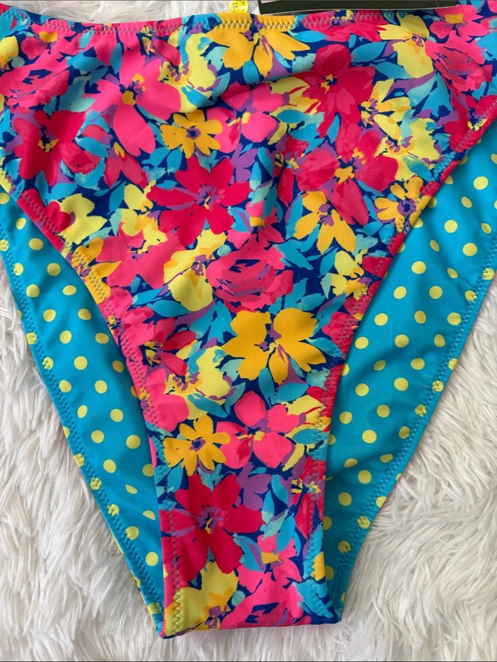 NWT Wild Fable Floral Polka Dot Reversible Ultra High Leg Swim Bottoms Size XL